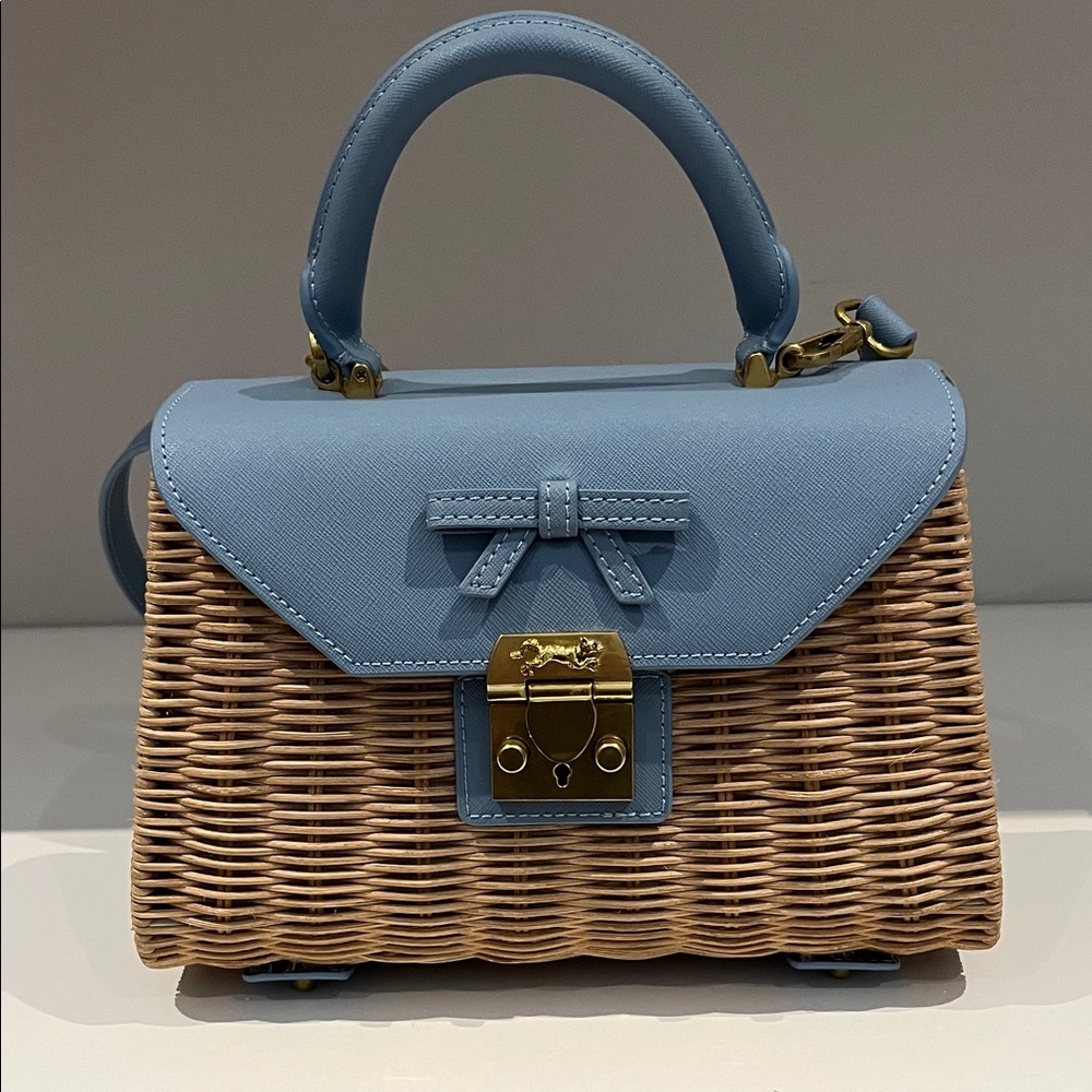 Elegant Blue and Tan Woven Shoulder Bag